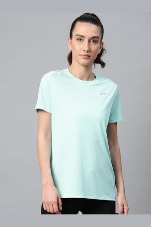 Reebok Women Blue Solid Run Essentials Slim Fit T-shirt