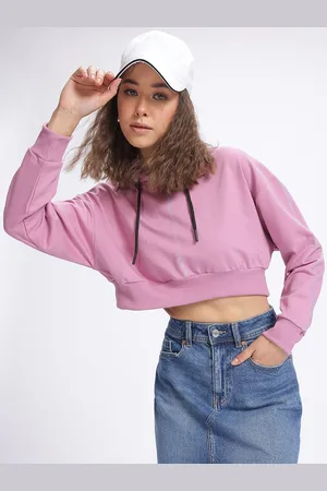 DressBerry Versatile Stitch Drop-Shoulder Sleeves Crop Hooded Sweatshirt