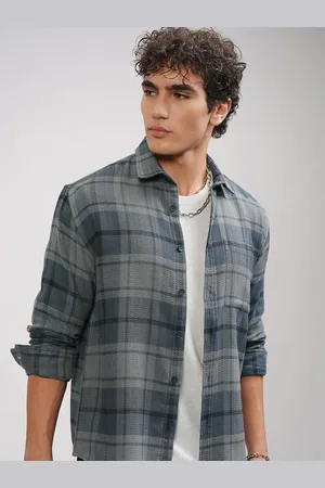 Highlander Men Herringbone Melange Textured Checked Relaxed Overshirt