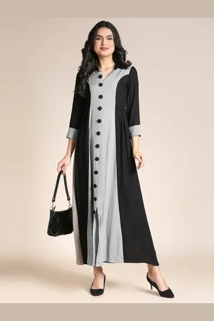 MADHURAM Women Grey & Black Colourblocked A-Line Kurta