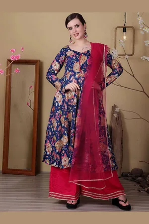 Ethnovog Floral Printed V-Neck Gotta Patti Anarkali Kurta with Palazzos & With Dupatta