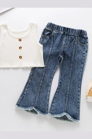 LULU & SKY Girls Sleeveless Pure Cotton Tank Top With Trousers