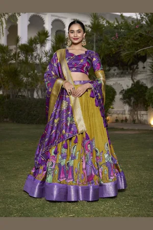 LOOKNBOOK ART Kalamkari Printed Ready to Wear Lehenga & Unstitched Blouse With Dupatta