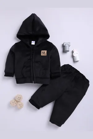 Moms Love Infant Boys Ribbed Velvet-Finish Pure Cotton Hooded Sweatshirt With Joggers