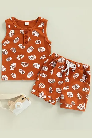 LULU & SKY Boys Printed Round Neck Sleeveless Pure Cotton Top With Shorts