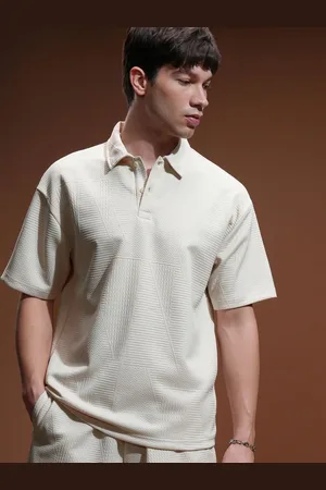 Highlander Men Self Design Polo Collar Relaxed Fit T-shirt