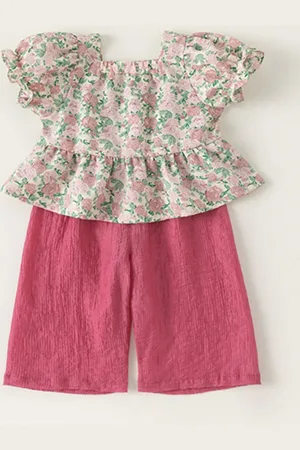 LULU & SKY Girls Printed Short Sleeves Top with Trousers