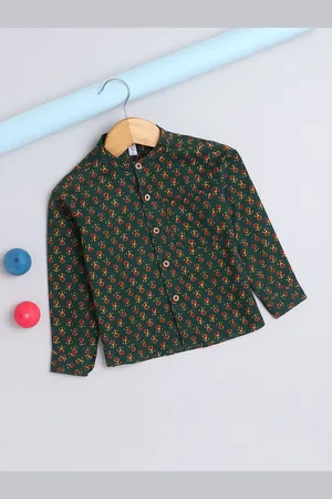 The Magic Wand Boys Comfort Fit Band Collar Floral Printed Cotton Casual Shirt