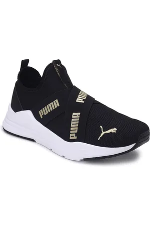 PUMA Unisex Kids Black Mesh Wired Run Slip-On Running Shoes