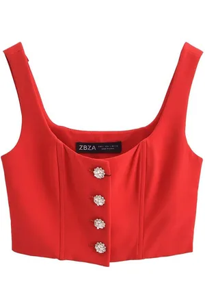 LULU & SKY Women Button-up Crop Top