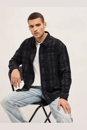 The Bear House Men Relaxed Fit Spread Collar Tartan Checked Cotton Casual Shirt