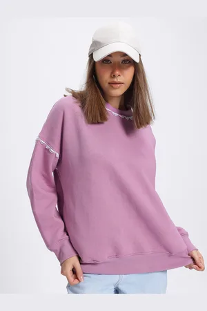 DressBerry Lace Insert Detail Drop-Shoulder Sleeve Sweatshirt