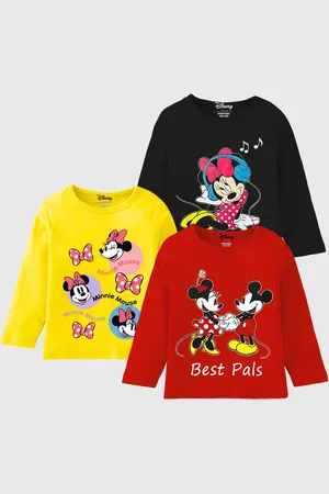 Miss and Chief Girls 3 Mickey Mouse Printed Raw Edge T-shirt