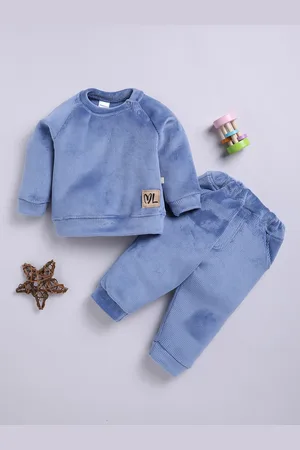 Moms Love Infant Boys Ribbed Velvet-Finish Pure Cotton Sweatshirt With Joggers