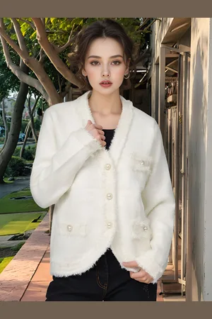 DressBerry White Self Design Long Sleeves Woolen Overcoat