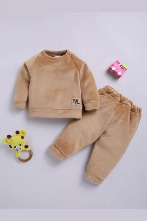 Moms Love Infant Boys Ribbed Velvet-Finish Pure Cotton Sweatshirt With Joggers