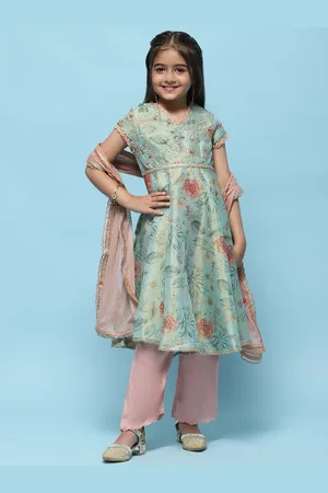 Biba Girls Floral Printed Sequinned Regular Anarkali Kurta with Palazzos & Dupatta