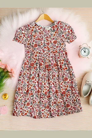 Bella Moda Girls Ethnic Motifs Printed Cotton Fit & Flare Dress