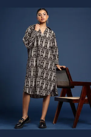 Taavi Floral Printed Shirt Collar Cuffed Sleeves Bagru A-Line Ethnic Dresses