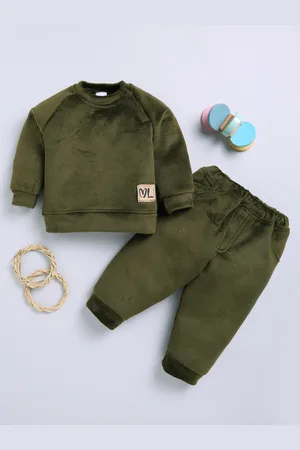 Moms Love Infant Boys Ribbed Velvet-Finish Pure Cotton Sweatshirt With Joggers