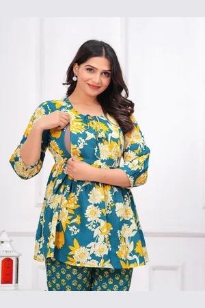 Celebravo Floral Printed Maternity Pure Cotton Kurta With Trousers