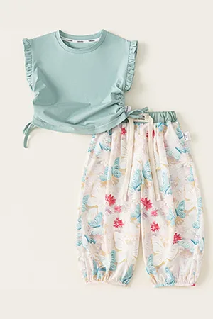 LULU & SKY Girls Round Neck Sleeveless Pure Cotton Top With Trouser
