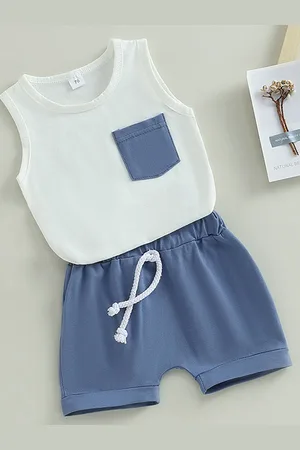 LULU & SKY Boys Colourblocked Pure Cotton Tank Top With Shorts