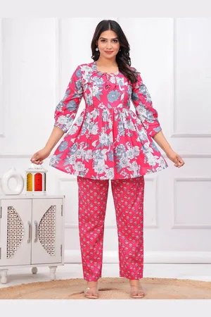 Celebravo Floral Printed Maternity Peplum Style Pure Cotton Kurti With Trousers