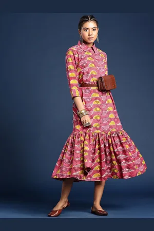 Taavi Pure Cotton Printed Dabu Ethnic Dresses