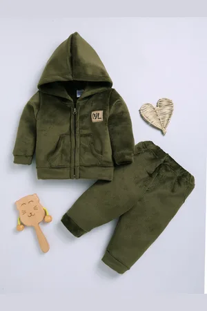 Moms Love Infant Boys Ribbed Velvet-Finish Pure Cotton Hooded Sweatshirt With Joggers