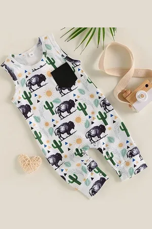 LULU & SKY Boys Printed Cotton Basic Jumpsuit
