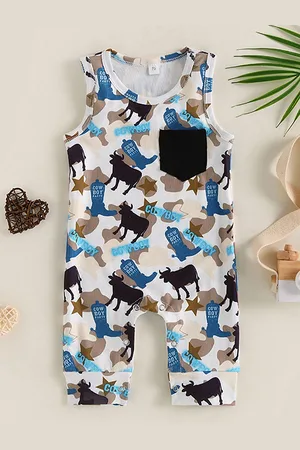 LULU & SKY Boys Cotton Printed Basic Jumpsuit
