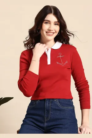 Mast & Harbour Embroidered Polo Ribbed Top