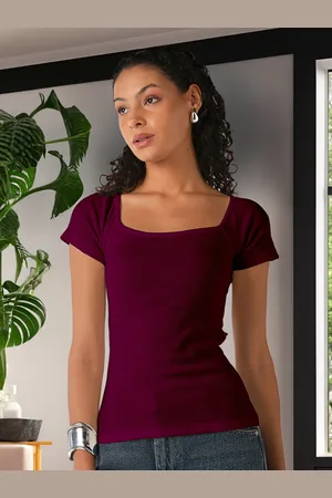 IZF Women Solid Square Neck Cotton Top