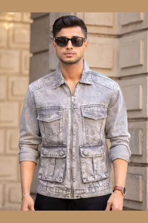 Powerlook Men Spread Collar Washed Solid Cotton Casual Denim Jacket