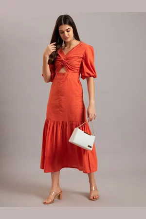 Eavan Women V-Neck Cotton A-Line Midi Dress