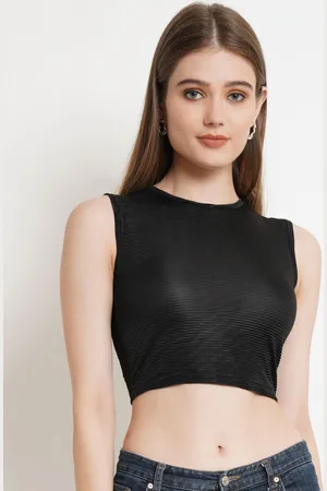 Popwings Women Wrinkle Fitted Crop Top