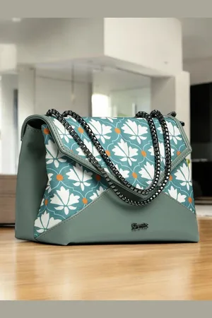 EXOTIC Women Floral Printed Structured Leather Handheld Bag