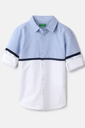 Benetton Boys Spread Collar Colourblocked Cotton Casual Shirt