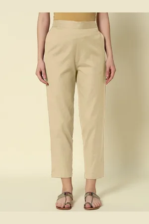 FIORRA Women Cotton Solid Relaxed Cigarette Trousers