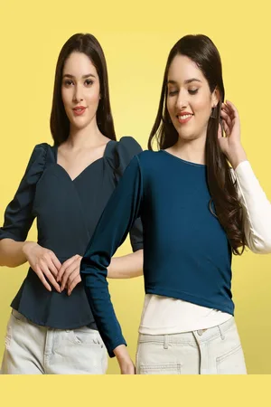 Metronaut Women Pack Of 2 Solid Sweetheart Neck Short Sleeves Puff Sleeves Crop Tops
