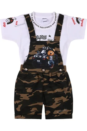 Wish Karo Infant Boys Printed Cotton Dungarees With T-Shirt
