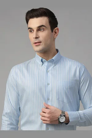 HANCOCK Men Standard Slim Fit Opaque Striped Wrinkle Ressistant Formal Shirt