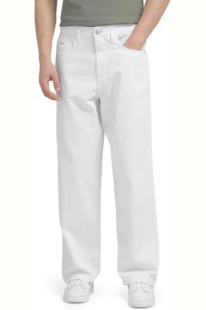 RARE RABBIT Men Bron Primary White Comfort Baggy Mid-Rise Jeans