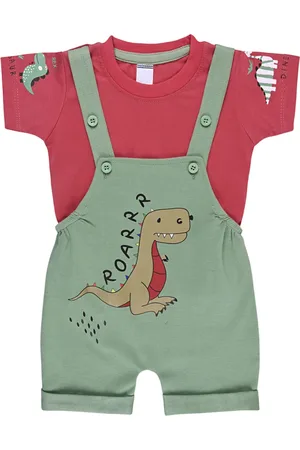 Wish Karo Infant Boys Printed Dungarees With T-shirt