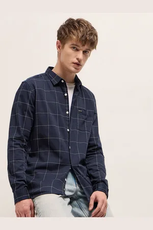 The Bear House Men Spread Collar Windowpane Checked Cotton Casual Shirt
