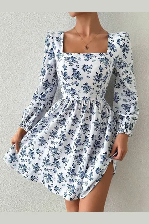 HERE&NOW Women Floral Printed Flared Sleeve Fit & Flare Dress