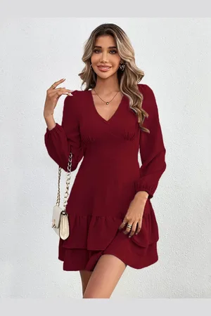 HERE&NOW Women Puff Sleeve Drop - Waist Mini Dress