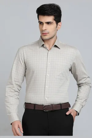 JADE BLUE Men Spread Collar Grid Tattersall Checked Cotton Formal Shirt