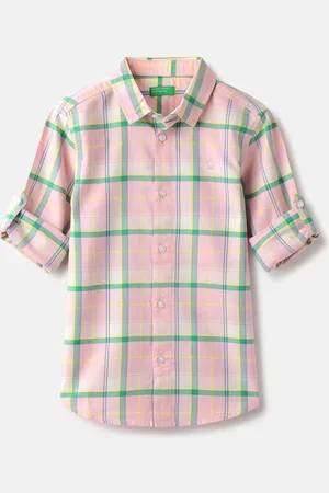 Benetton Boys Spread Collar Tartan Checked Cotton Casual Shirt